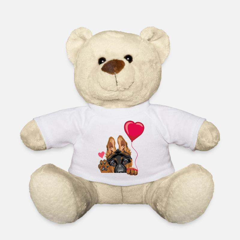 Winkender Deutscher Schäferhundwelpe mit Luftballon - Teddy - Weiß
