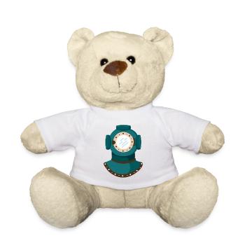 Nautic Design Antique Diving Helmet Illustration - Teddy Bear - white - Front