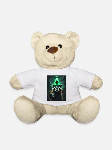 UFO Lichtstrahl und Wald Waschbär - Teddy - Weiß