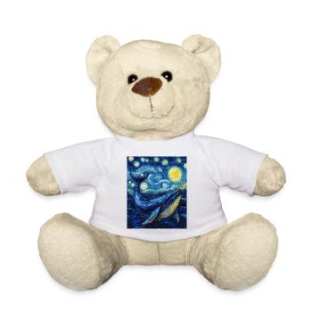 Whale Fish Blue Whale Van Gogh Style Starry Night - Teddy Bear - white - Front