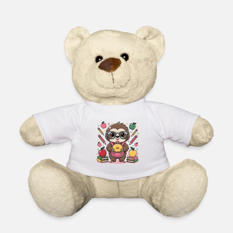  Süßes Faultier Mit Rucksack Und Brille Umgeben - Teddy - Weiß
