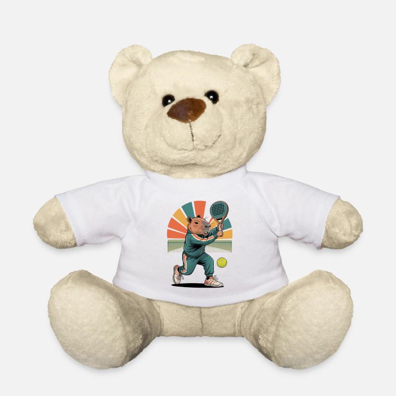 Capybara plays padel tennis in retro style - Teddy Bear - white