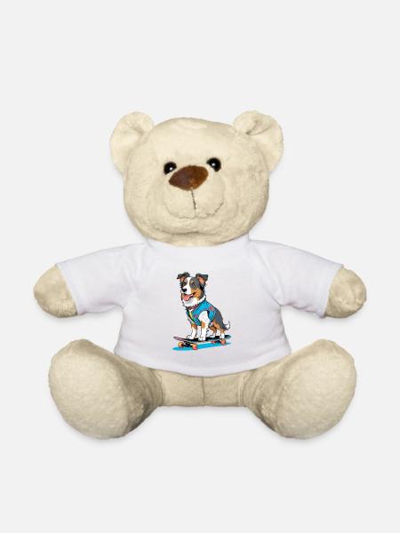 Skateboard dog in jeans vest - Teddy Bear - white
