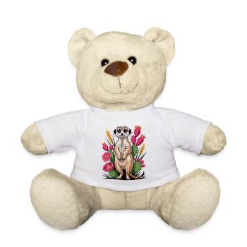 Cute meerkat between cacti - Teddy Bear - white - Front