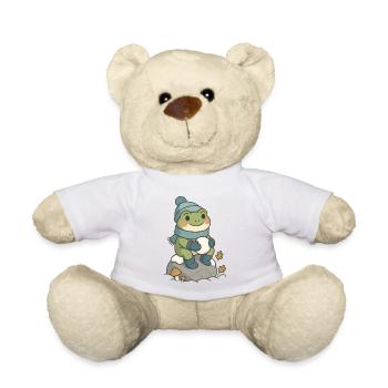 Winter Frosch – Cozy Frog mit Schneeball - Teddy - Weiß - Vorne