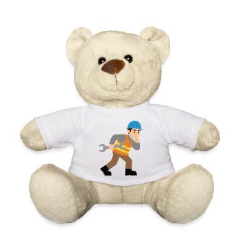 Baustellenheld mit Schraubenschlüssel - Teddy - Weiß - Vorne