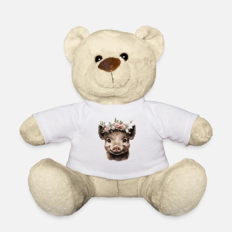 Schwein mit Blumenkronen Design - Teddy - Weiß