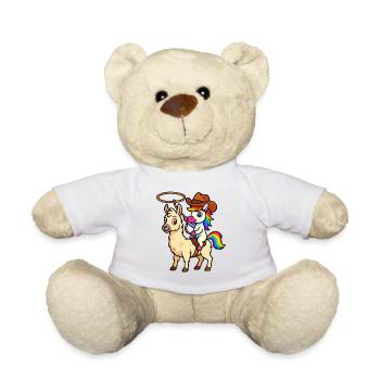 Cowboy licorne sur lama chemise kawaii - Nounours - blanc - Devant