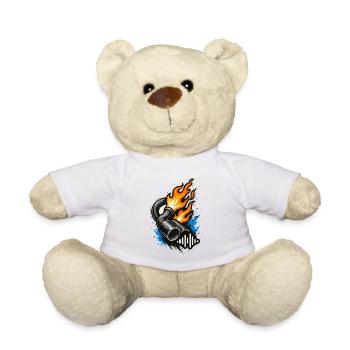Flammender Auspuff Tuning Shirt Auto Motorrad - Teddy - Weiß - Vorne
