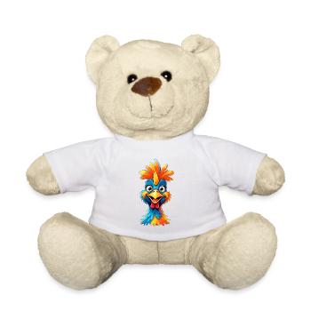 Colorful Feather Rooster Cartoon - Teddy Bear - white - Front