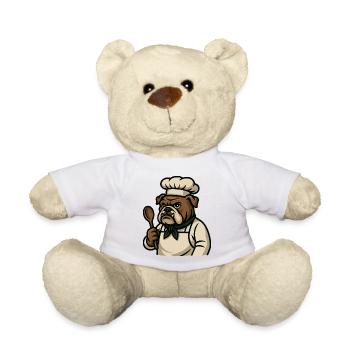 Bulldogge Koch mit Löffel Küche Maskottchen Kunst - Teddy - Weiß - Vorne