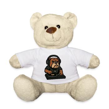 Bulldog-DJ mit Kopfhörern auf Plattenspieler-Cartoon - Teddy - Weiß - Vorne
