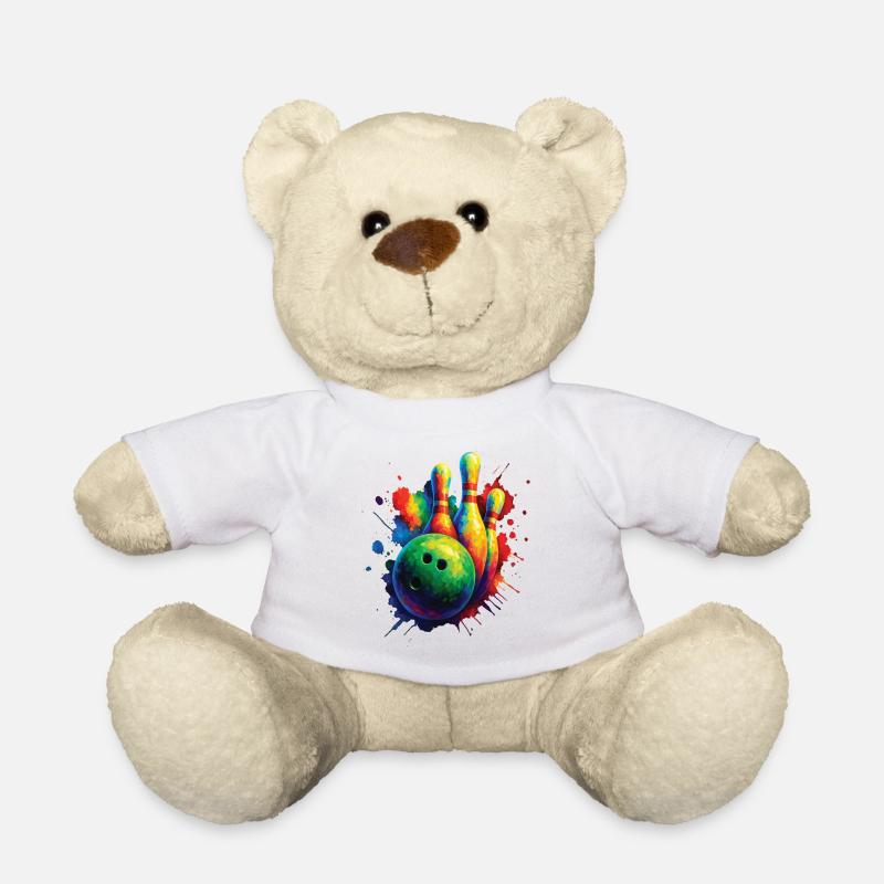 Bowling Color Splash Art – Ball and Bowling Design - Teddy Bear - white