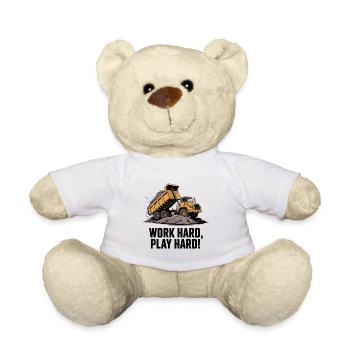 Work Hard Play Hard Dump Truck - Teddy Bear - white - Front