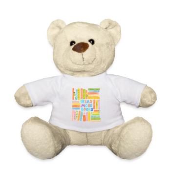 Mehr Bücher Lesen – Bunte Buchwand - Teddy - Weiß - Vorne