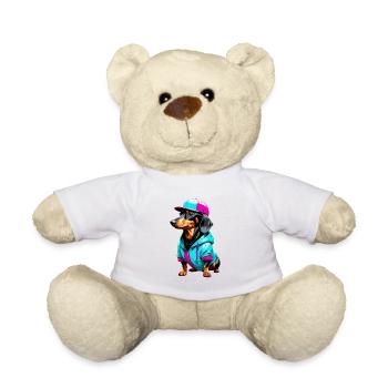 Dackel im Hoodie und Cap - Teddy - Weiß - Vorne