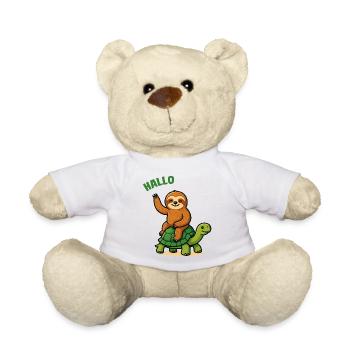 Hello sloth on turtle - Teddy Bear - white - Front