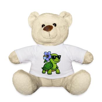Schildkröte mit Hibiskus Blume - Teddy - Weiß - Vorne