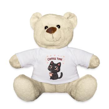 Schwarze Katze Glücklicher Kaffee - Teddy - Weiß - Vorne