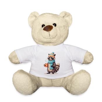 Winter raccoon with tea - Teddy Bear - white - Front