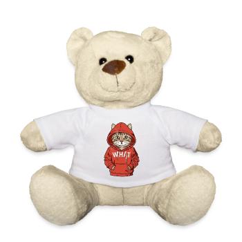 Funny Cool Cat in Hoodie WHAT - Teddy Bear - white - Front