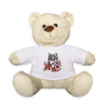 Wolf with flower wreath - Teddy Bear - white - Front