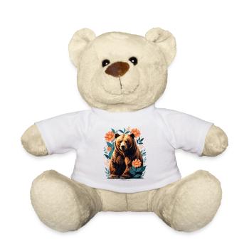 Brown bear in a flower frame - Teddy Bear - white - Front