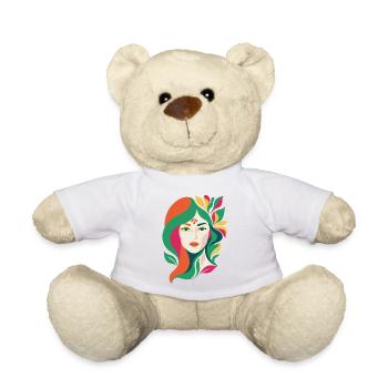 Vibrant Abstract Floral Portrait of a Lady - Teddy Bear - white - Front