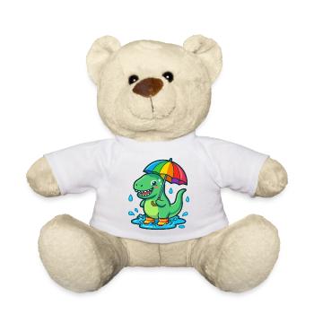 Dino mit buntem Regenbogenschirm - Teddy - Weiß - Vorne
