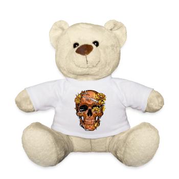 Gold- und kupferfarbener Blumenschädel – gotische Schädelkunst - Teddy - Weiß - Vorne