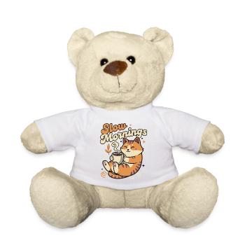 Slow morning cat with coffee - Teddy Bear - white - Front
