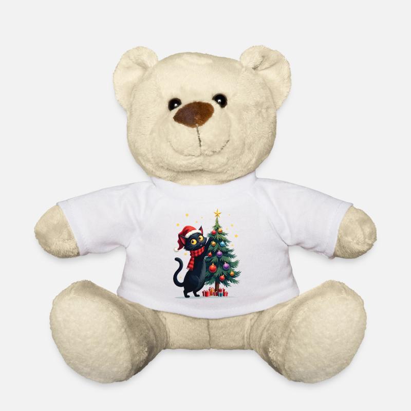 Chat noir et sapin de Noël - Nounours - blanc