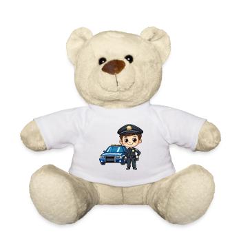 Polizeibeamter vor Blauem Wagen - Teddy - Weiß - Vorne