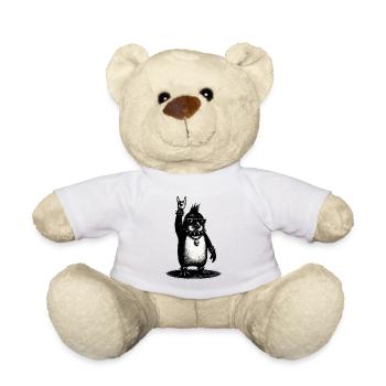 Rock Penguin With Metal Hand Sign - Teddy Bear - white - Front