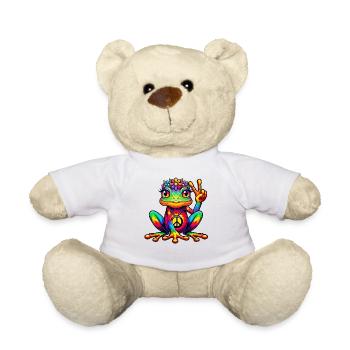 Hippie Frog 70s 1970s 60s Party - Teddy Bear - white - Front