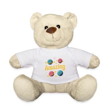 Amazing Planets Retro-Weltraumdesign - Teddy - Weiß - Vorne