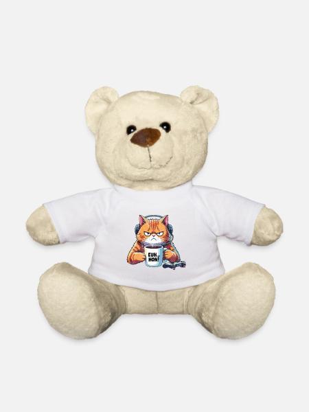 Chat boudeur gamer au café lag gg - Nounours - blanc
