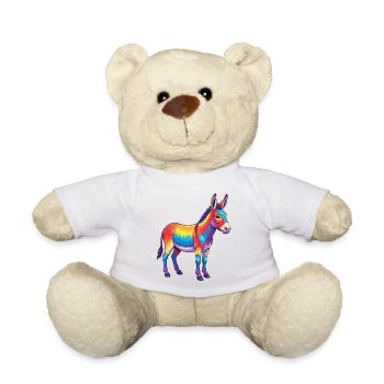 Colorful Donkey Rainbow Pop Art Watercolor - Teddy Bear - white - Front