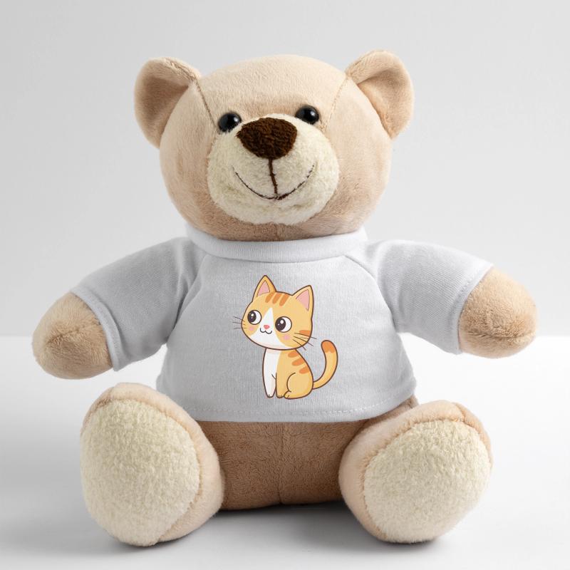 Kawaii-Orange-Kätzchen sitzt mit einem schelmischen Lächeln da Teddy