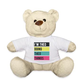 Ich bin Theo und mache Theo-Dinge Retro-Farben - Teddy - Weiß - Vorne
