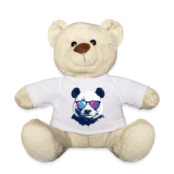 cooler Panda mit Neon Sonnenbrille Porträt Motiv - Teddy - Weiß - Vorne
