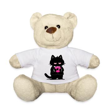 Chat noir avec un donut rose - Nounours - blanc - Devant