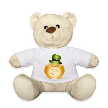 Goldener Topf mit Kleeblatt und grünem Hut - Teddy - Weiß - Vorne