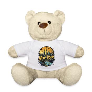 New York City Skyline Liberty Retro Badge Art - Teddy Bear - white - Front