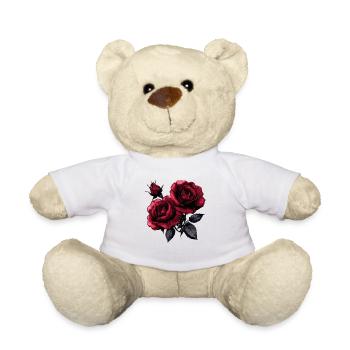 Dunkle Rosenpracht auf Schwarz - Teddy - Weiß - Vorne