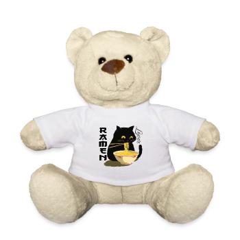 Ramen Lover - Schwarze Katze mit Nudeln - Teddy - Weiß - Vorne