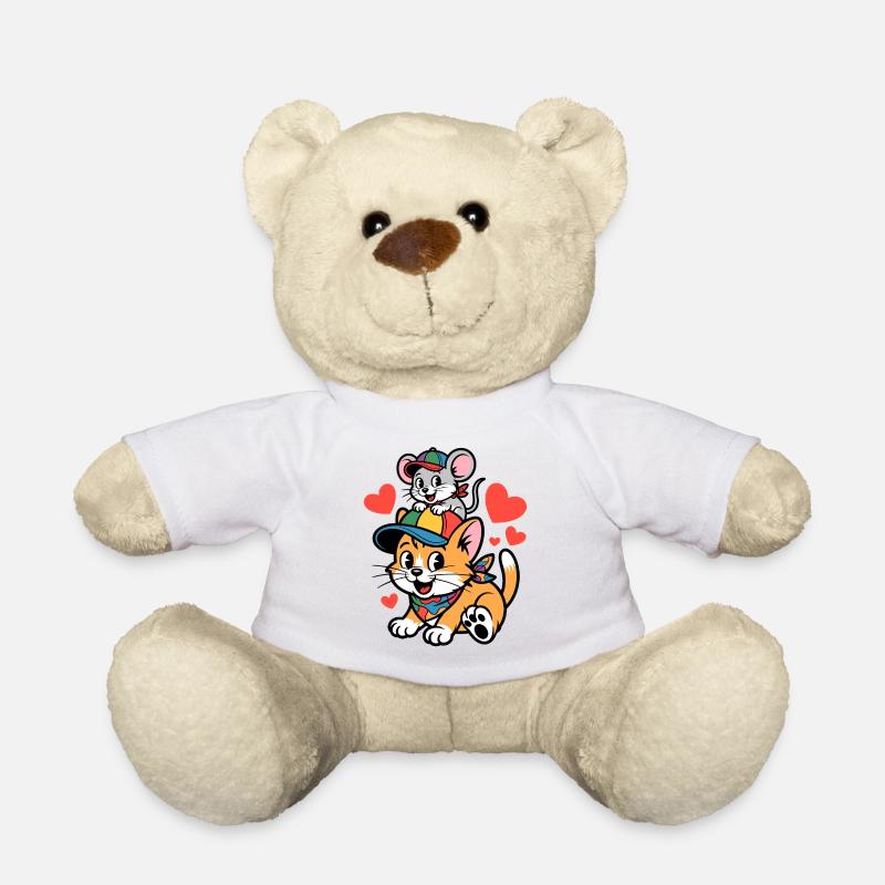 Katze und Maus Freundschaft mit Herz - Teddy - Weiß