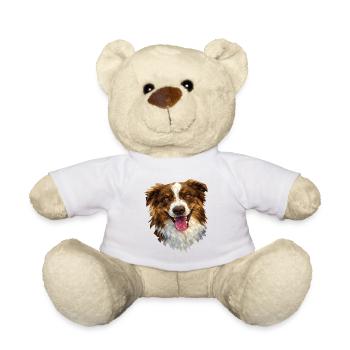 Australian Shepherd – Geometric Dog Art Design - Teddy Bear - white - Front