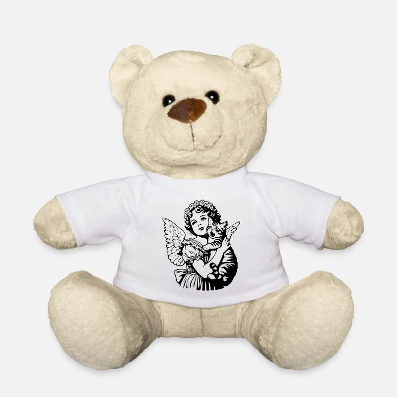 Engel mit Katze – Cherub Vintage Illustration - Teddy - Weiß