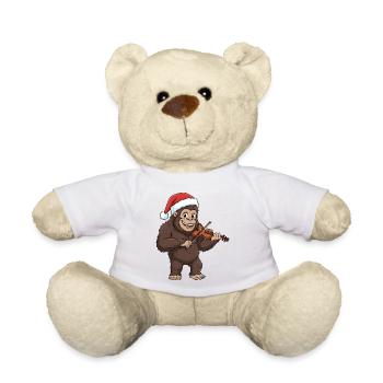 Christmas Bigfoot Sasquatch Playing Violin - Teddy Bear - white - Front